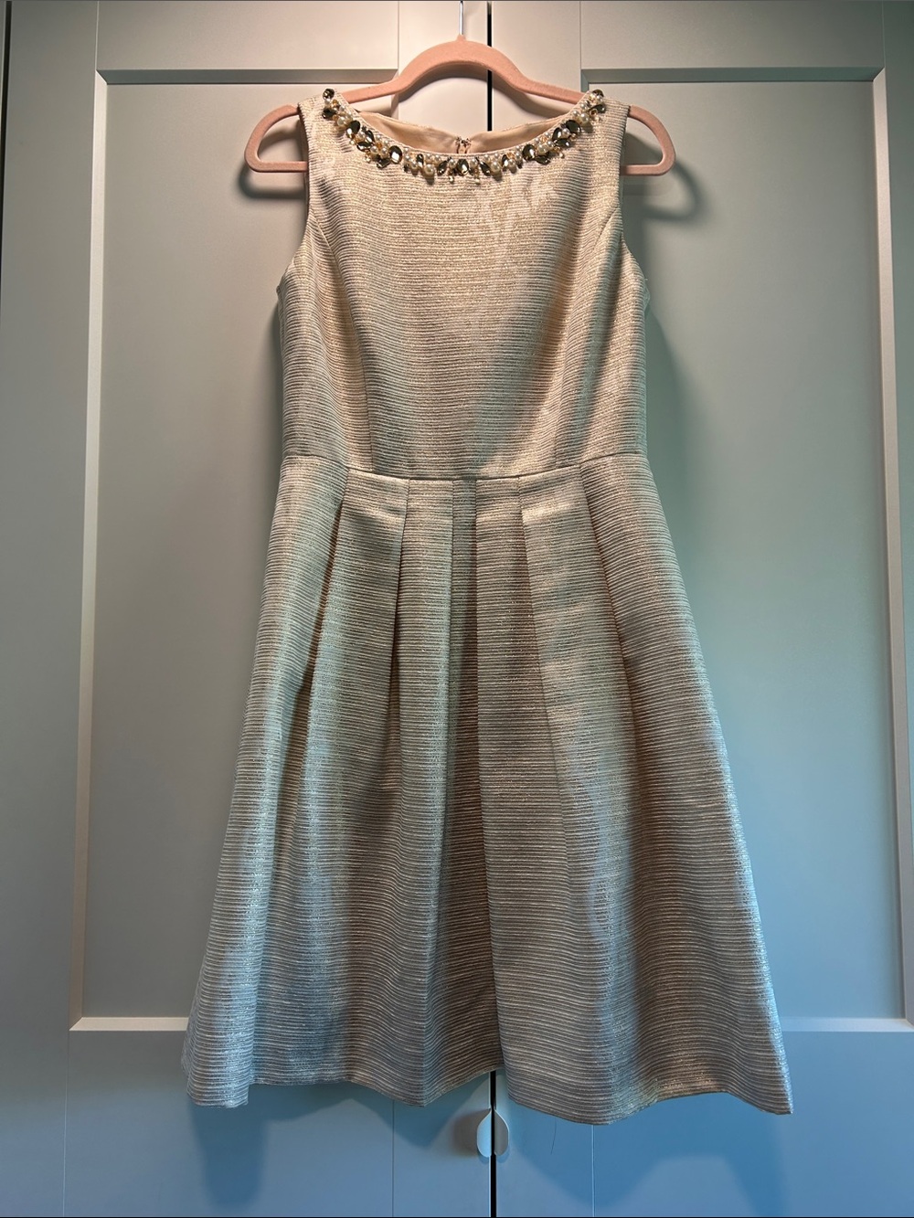Tahari Cream Sleeveless Jewel-Neck Fit & Flare Mini Dress